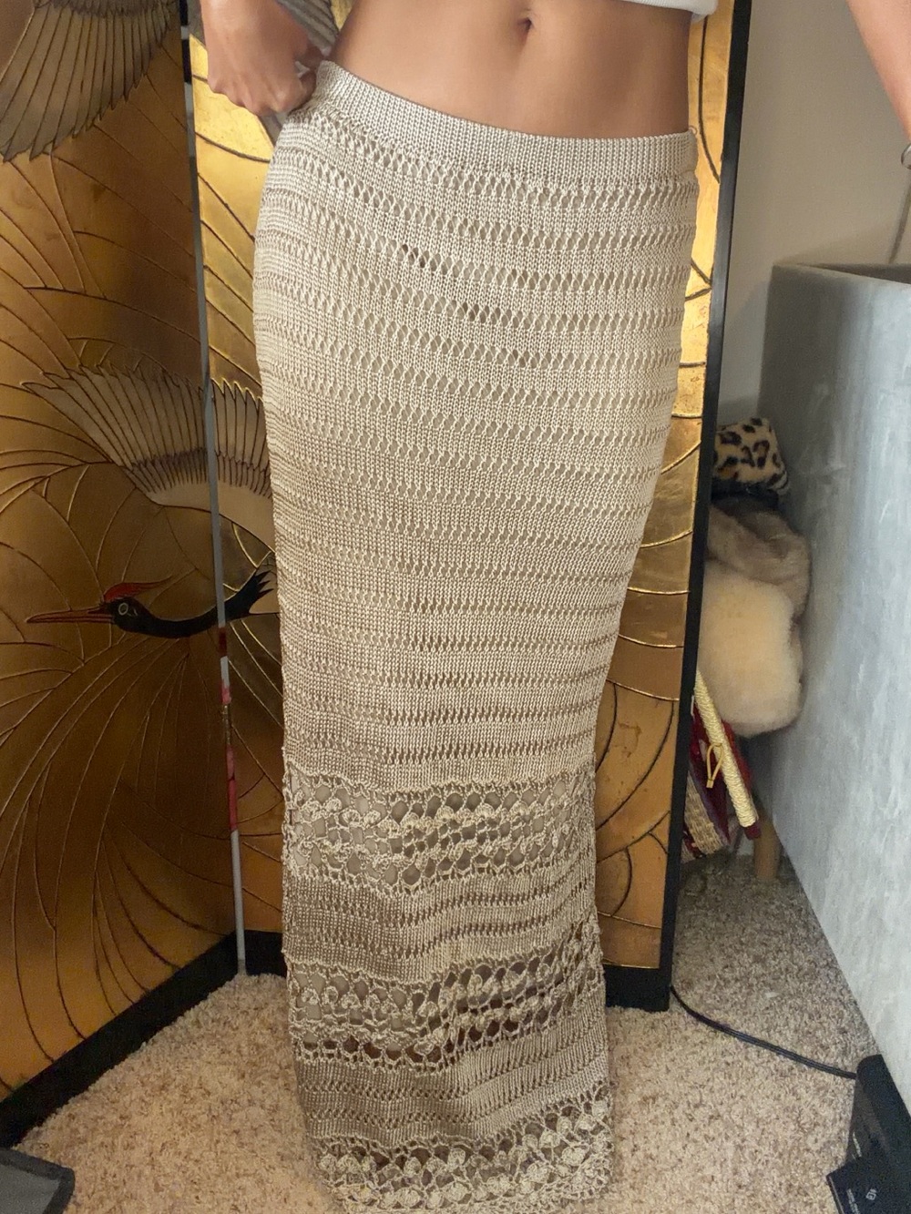 Vintage Cache gold Beige Crochet low rose Maxi Skirt 0 | XS - Picture 3 of 7